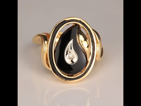 14K Yellow Gold Onyx and Diamond Accent Ring