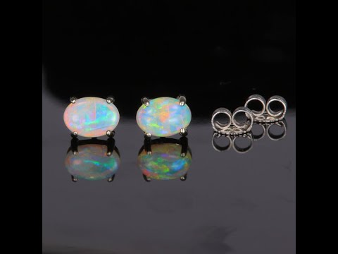 14K White Gold Australian Opal Stud Earrings .93 Carats