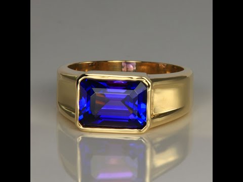 14K Yellow Gold Emerald Cut Tanzanite Ring By Christopher Michael