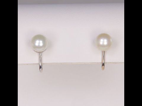 14K White Gold Pearl Screwback Nonpierced Earrings