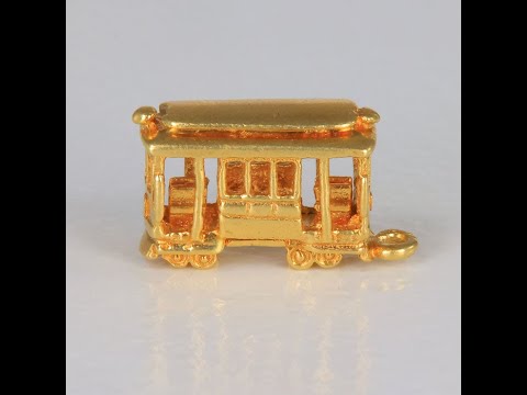 14K Yellow Gold Train Trolley Pendant