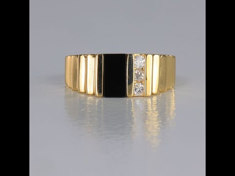 14K Yellow Gold Onyx and Diamond Ring