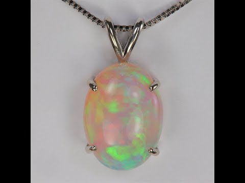 14K White Gold Oval Cabochon Opal Pendant 6.65 Carats