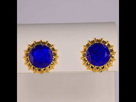 14K Yellow Gold Lapis Stud Earrings