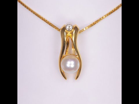 14K Yellow and White Gold Pearl Slide Pendant with Diamond Accent