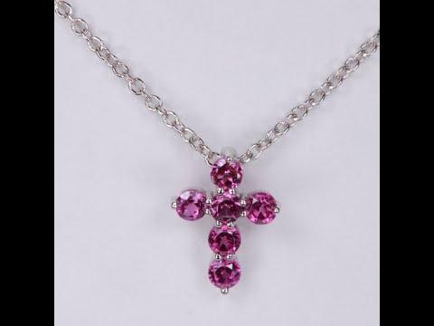 14K White Gold and Rhodolite Garnet Cross Necklace