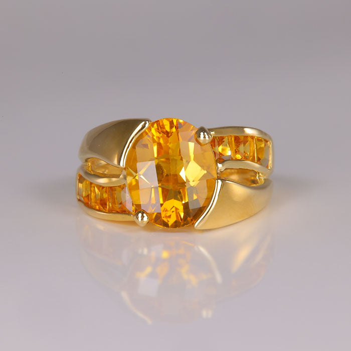 yellow gold ring with citrines checkerboard cut