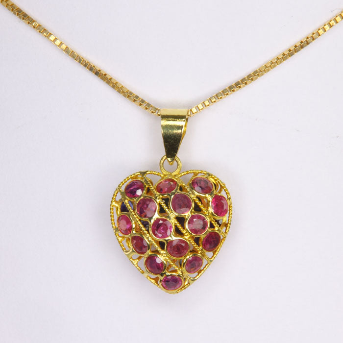 ruby and sapphire heart pendant reversible 