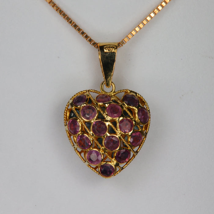 18K Yellow Gold Ruby And Sapphire Heart Pendant