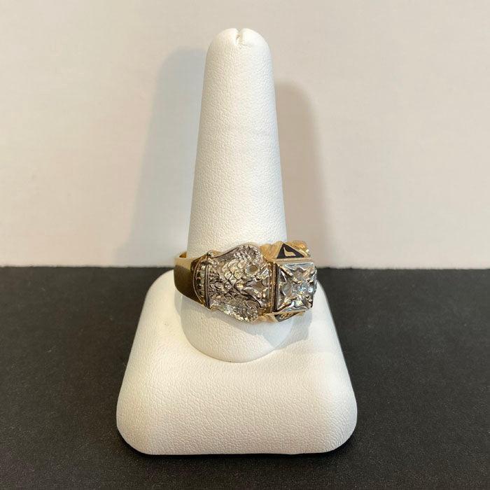 yellow and white gold scottish rite ring with diamond