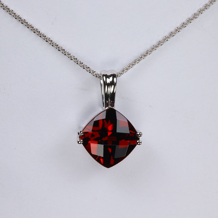 deep red garnet checkerboard cut pendant necklace