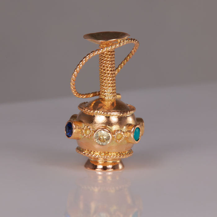 multi color sythethic gems hookah charm in yellow gold