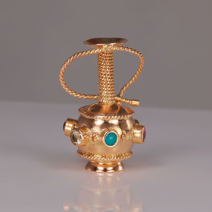 multi color sythethic gems hookah charm in yellow gold