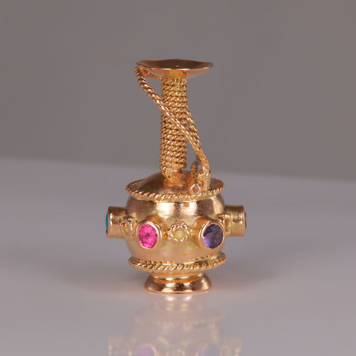 multi color sythethic gems hookah charm in yellow gold