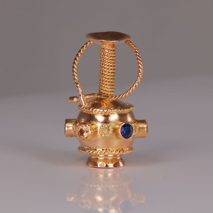 multi color sythethic gems hookah charm in yellow gold