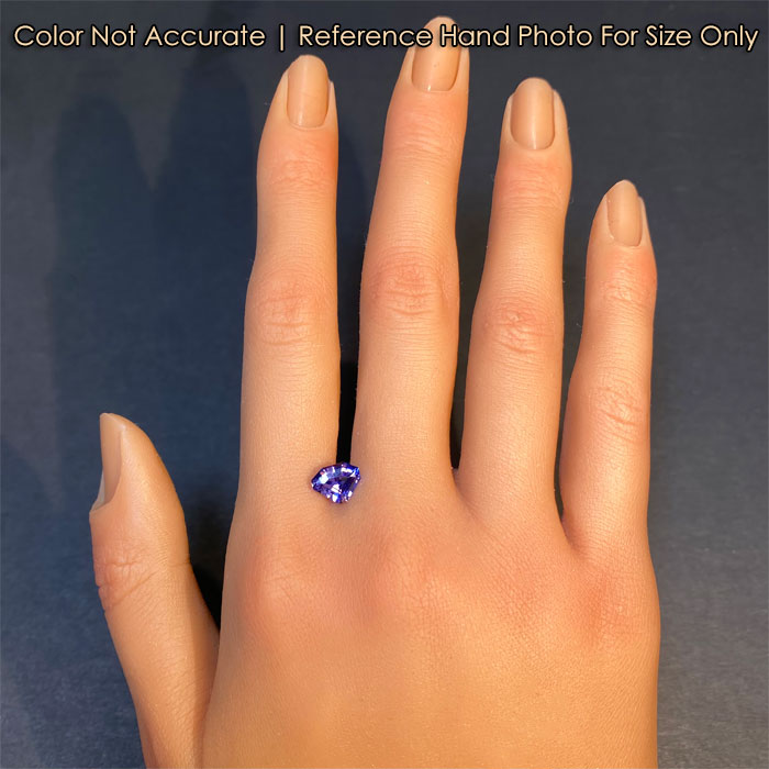 blue violet tanzanite gemstone on hand
