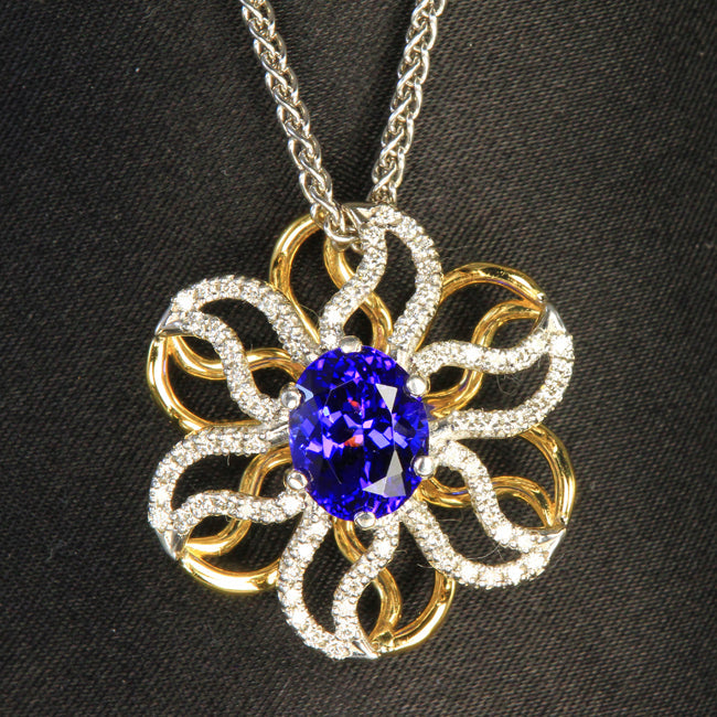 yellow and white gold tanzanite pendant diamonds