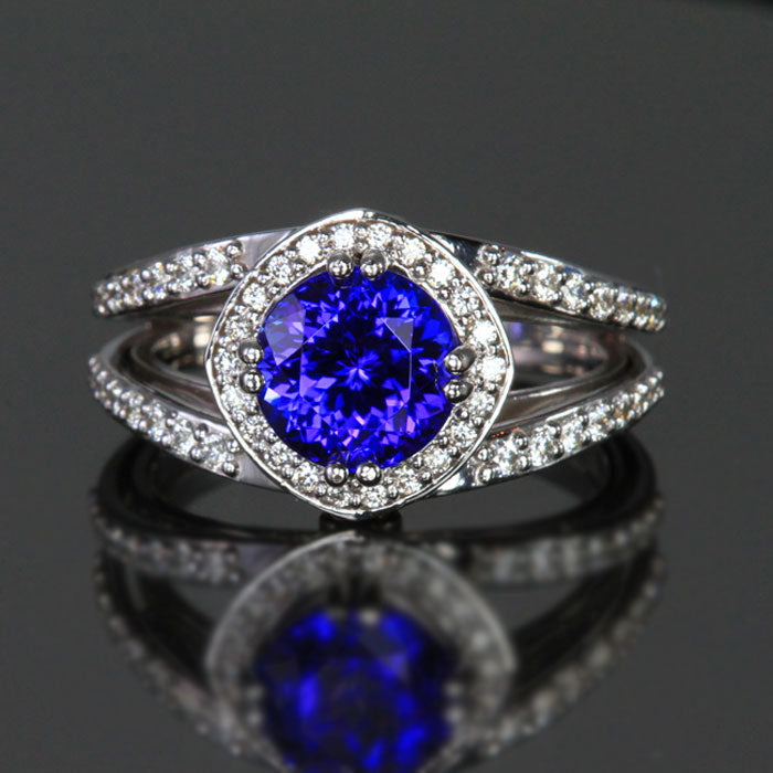 custom tanzanite and diamond ring in white gold