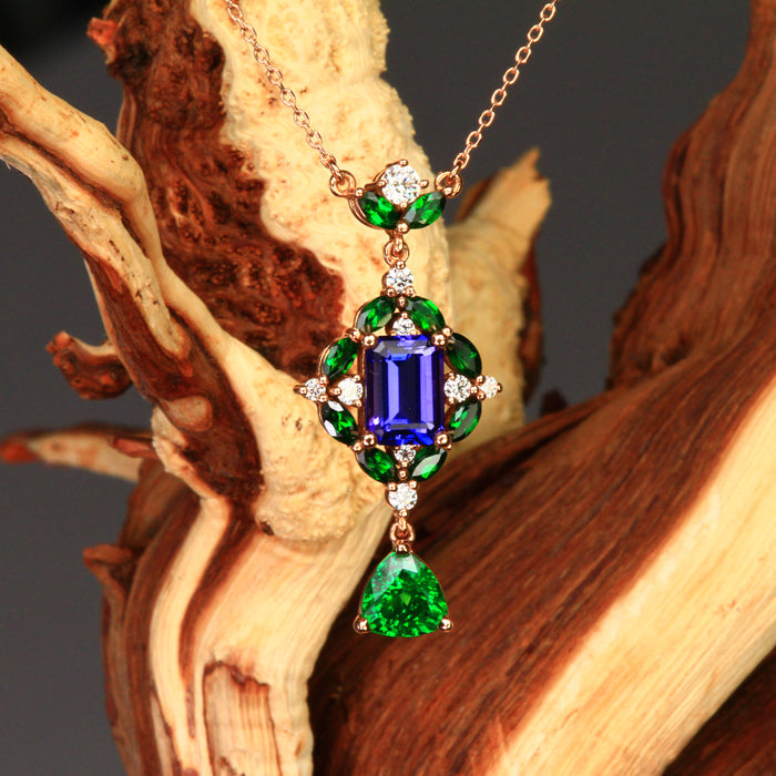 rose gold tanzanite and tsavorite necklace