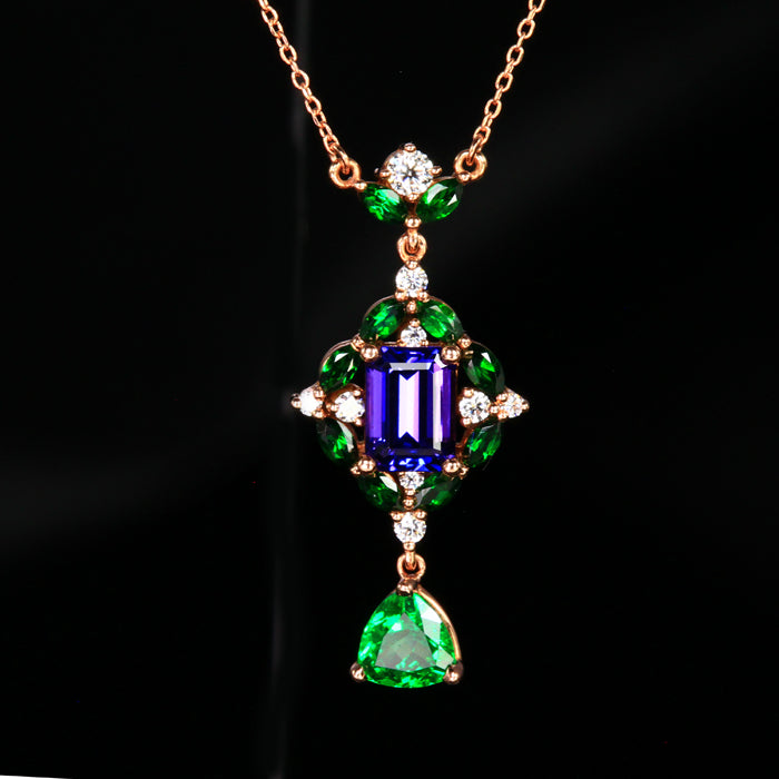 tanzanite and tsavorite rose gold pendant necklace