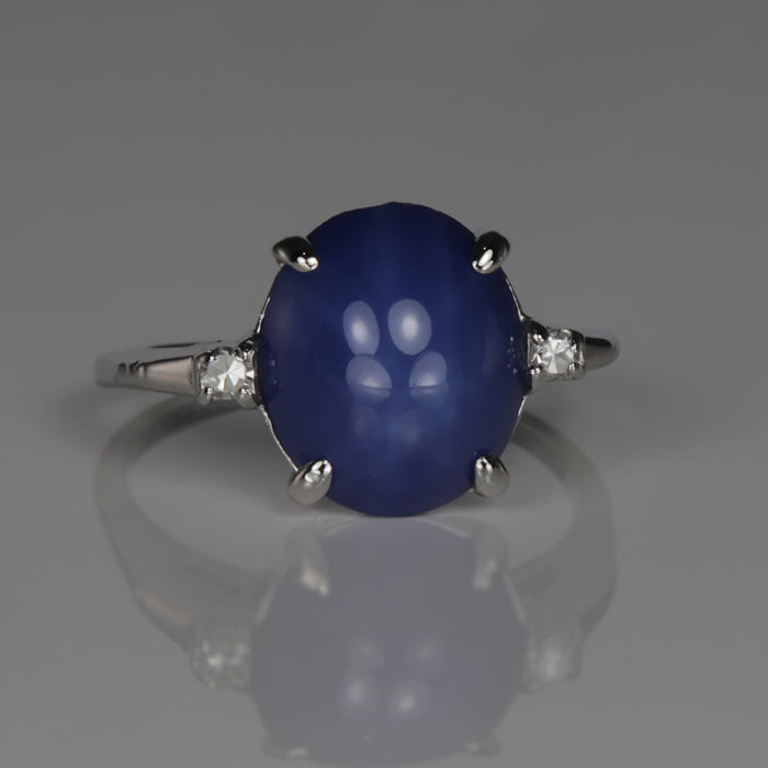 estate ring white gold synthetic star sapphire diamond