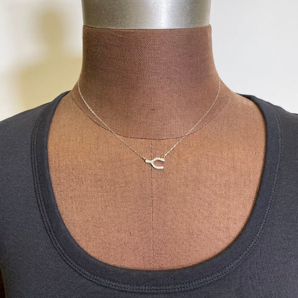 14K White Gold Diamond Wishbone Necklace .21 Carats