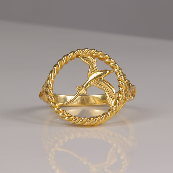 yellow gold nautical ring seagull rope