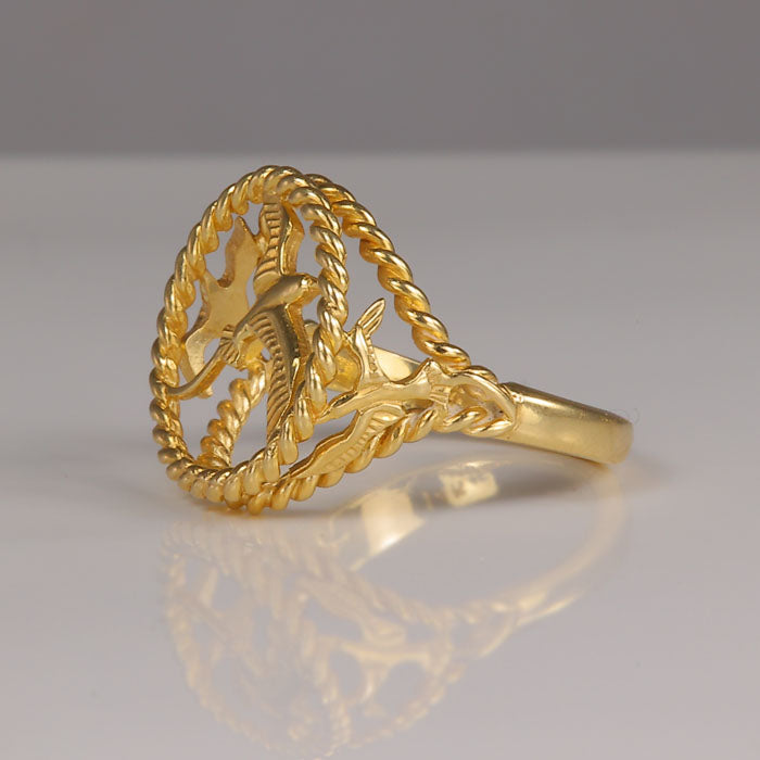 seagull and rope design yellow gold ring