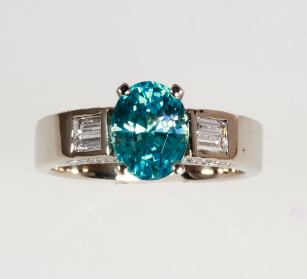 Blue Zircon and Diamond Ring