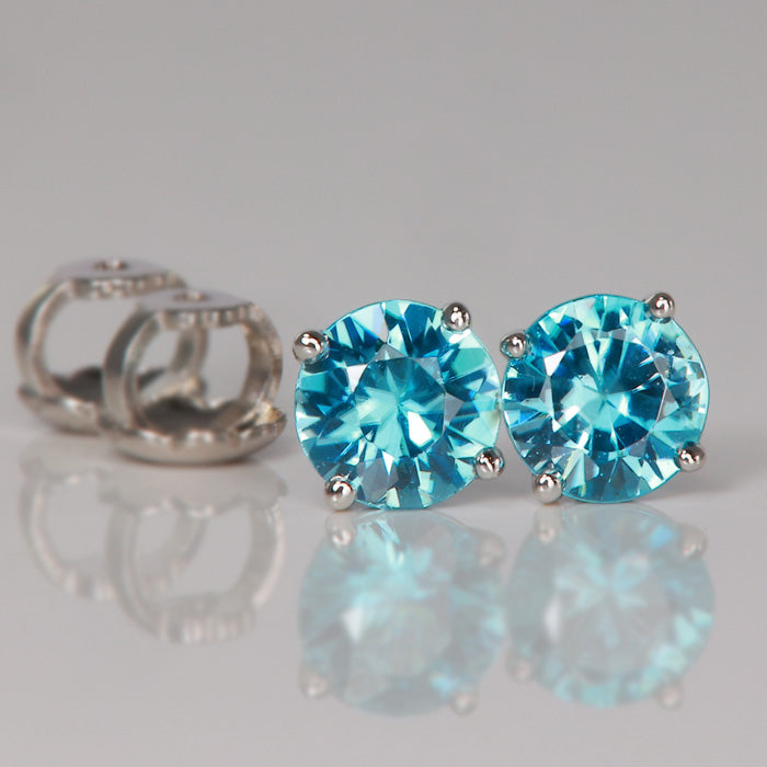 14K White Gold Blue Zircon Stud Earrings 1.35cts