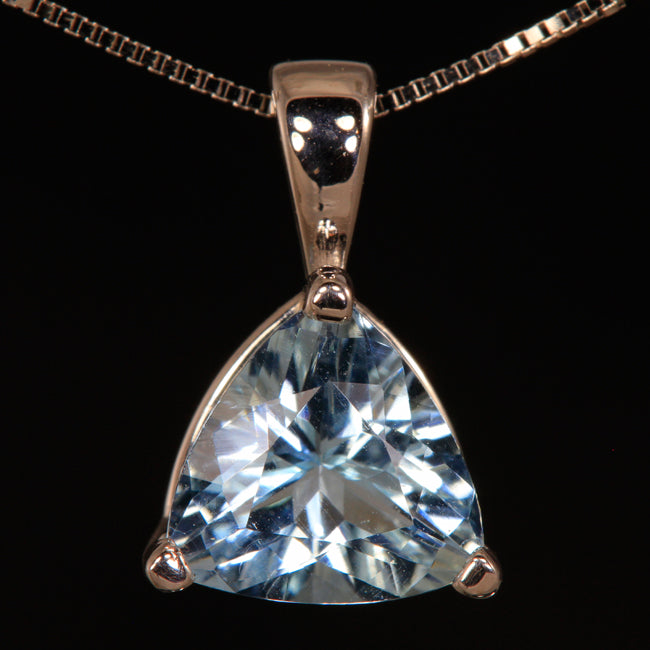 14K White Trilliant Cut Aquamarine Pendant