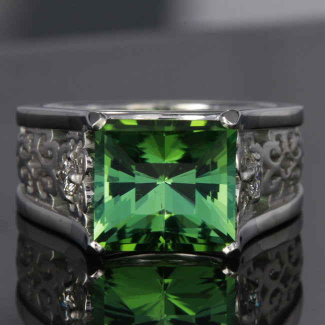 Green Tourmaline Ring in White Gold