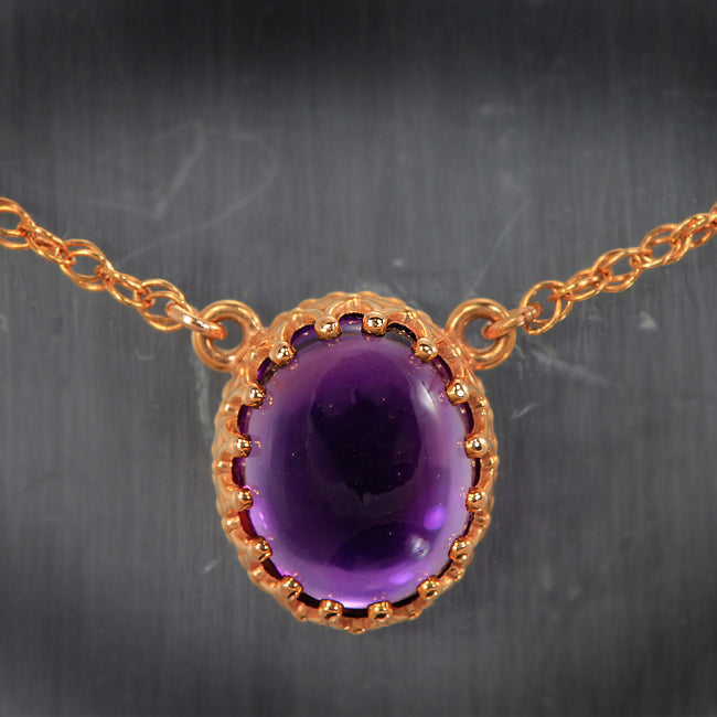 Cabochon Amethyst Pendant in Rose Gold