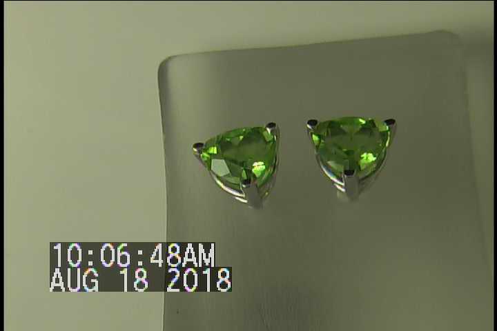 14K White Gold Trilliant Peridot Stud Earrings 1.70 Carats