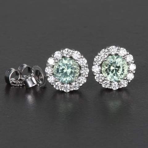 14k White Gold Tourmaline and Diamond Halo Stud Earrings .99cts