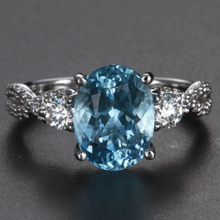 14K White Gold Aquamarine and Diamond Ring 2.98 Carats