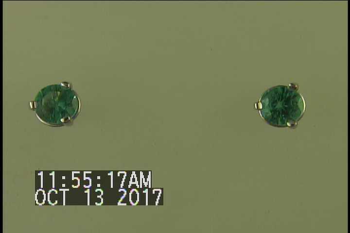 14K White Gold Round Brilliant Emerald Stud Earrings .42 Carats