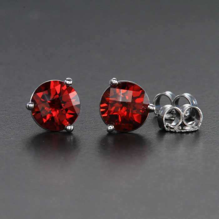 14K White Gold Round Garnet Stud Earrings 1.86 Carats