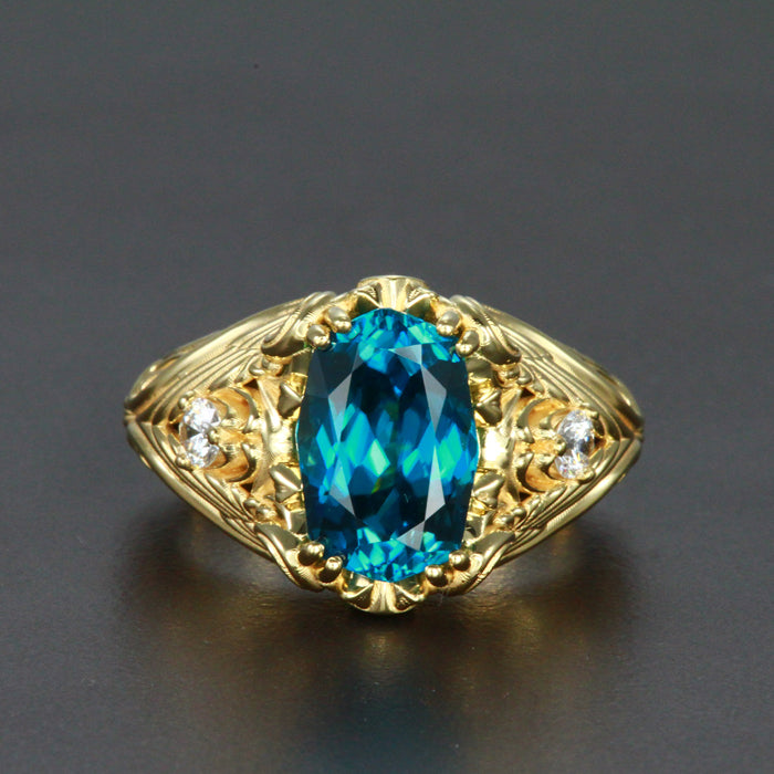 18K Yellow Gold Blue Zircon and Diamond Ring 5.59 Carats Designed by Christopher Michael