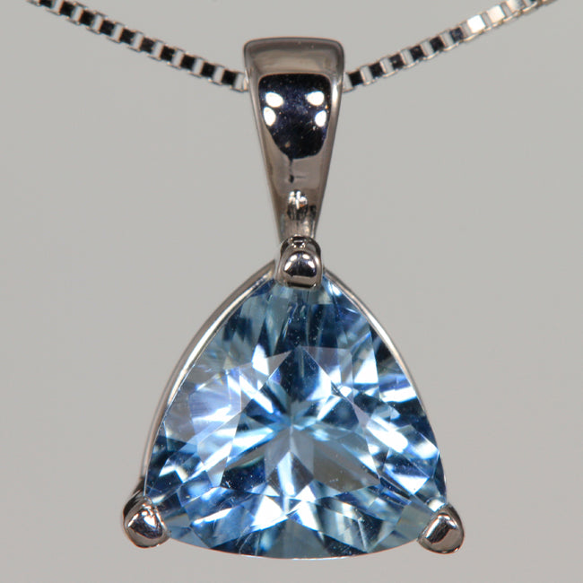 14K White Trilliant Cut Aquamarine Pendant