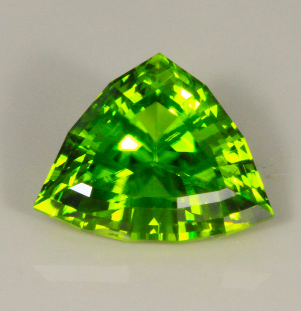 Triangular Shield Cut Peridot from Pakistan Weighs 7.53 Carats