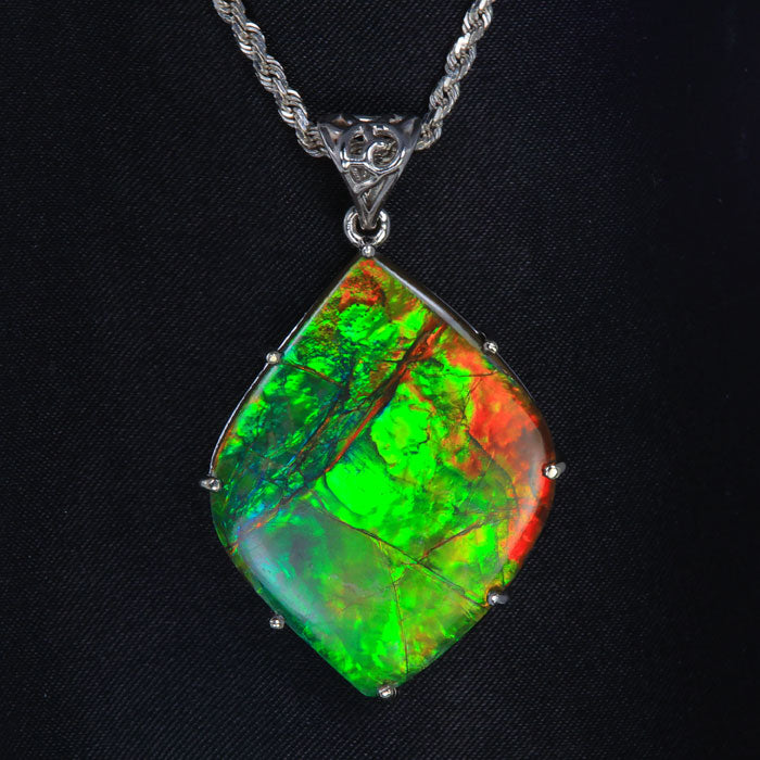 14K White Gold Ammolite Pendant