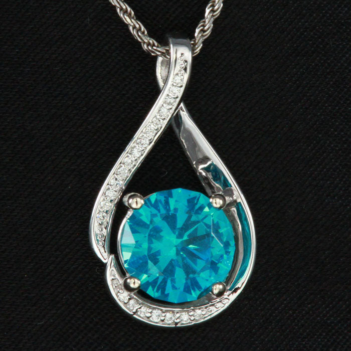 14K White Gold Round Apatite and Diamond Pendant 2.44 Carats