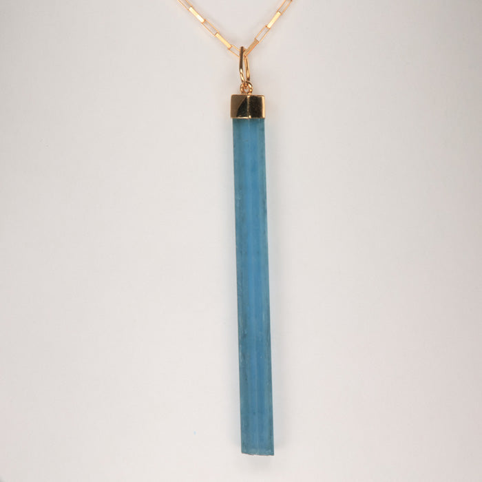 18K Yellow Gold Aquamarine Crystal Pendant with chain