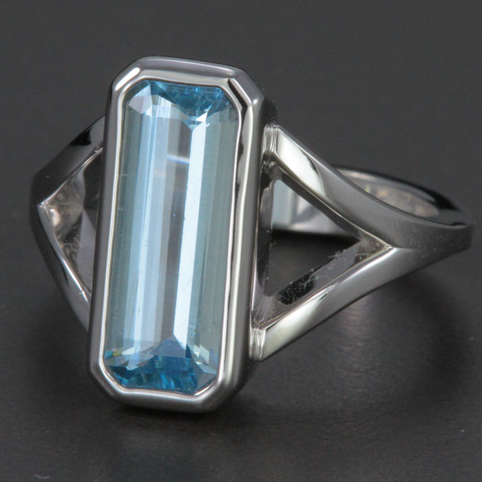 14K White Gold Emerald Cut Aquamarine Ring 1.96 Carats Designed by Christopher Michael