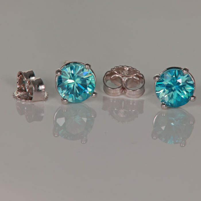 Round Blue Zircon Stud Earrings 