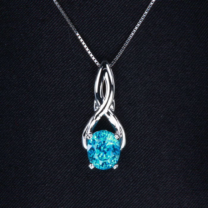 Blue Zircon Infinity Pendant 1.85 Carats