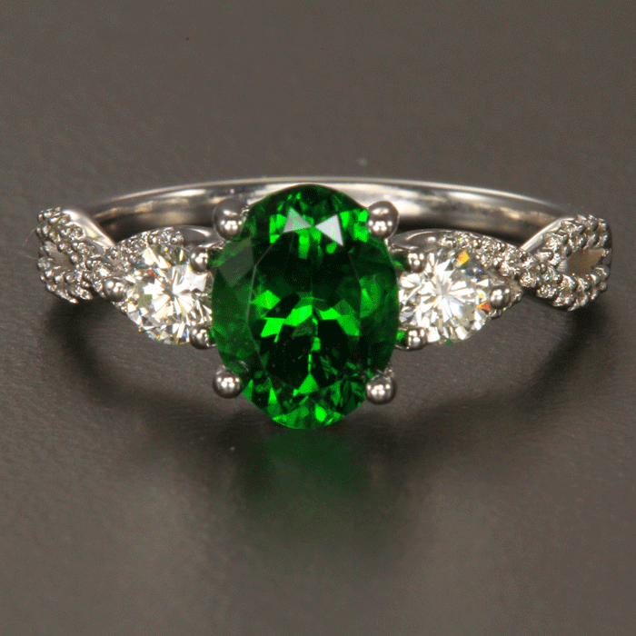 14K White Gold Chrome Tourmaline and Diamond Ring 1.73 Carats