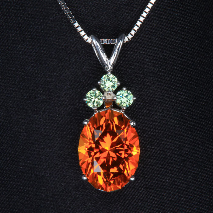 White Gold Oval Citrine and Demaniod Pendant