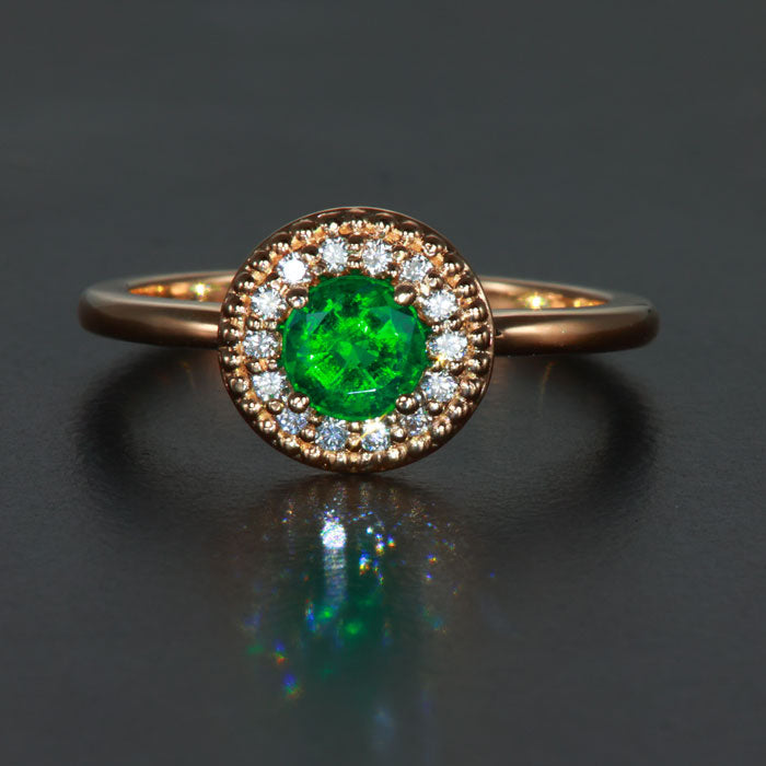 14K Yellow Gold Round Emerald Halo Ring .48 Carats